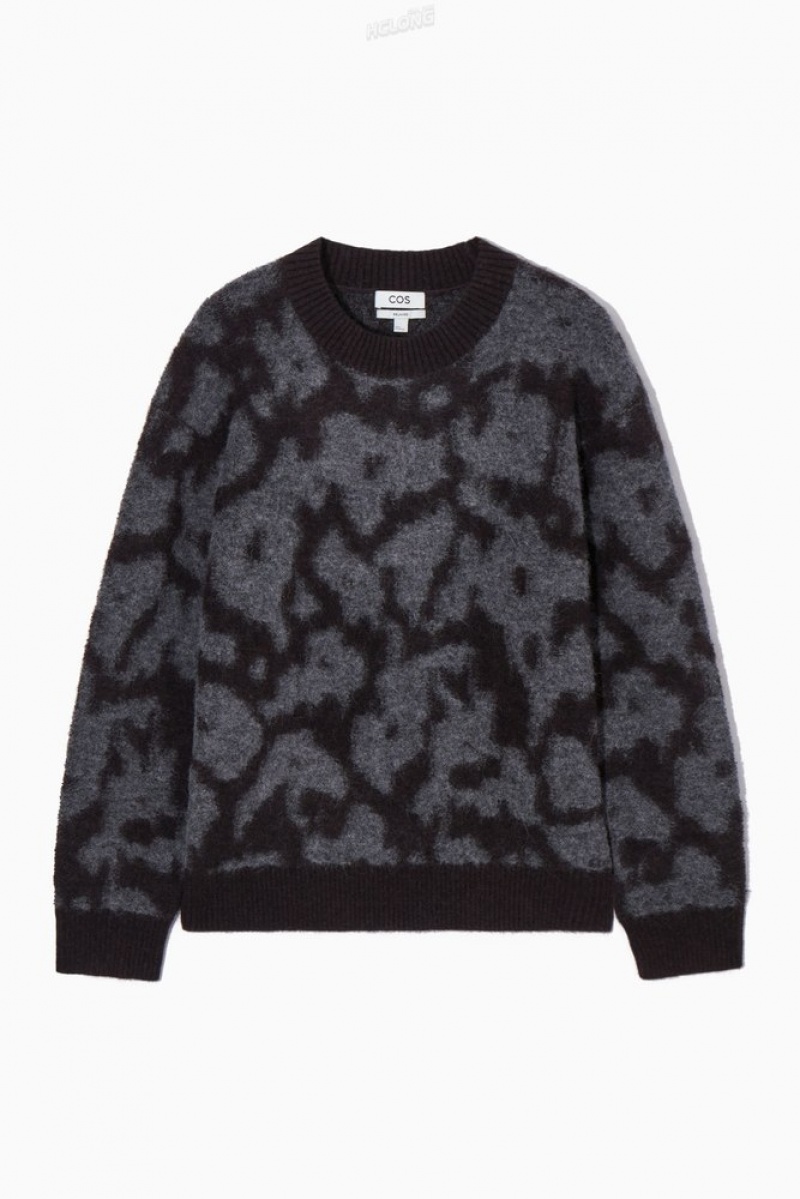 Dark Brown / Grey COS Animal-Jacquard Alpaca-Blend Jumper | JQ10-O0CN