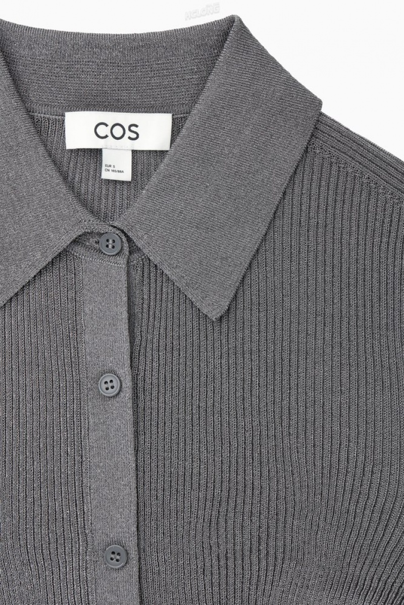 Dark Gray COS Sparkly Ribbed-Knit Shirt | MN96-J6PB