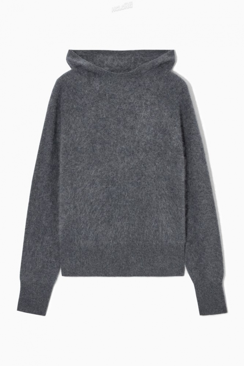 Dark Gray COS Textured Pure Cashmere Hoodie | VG42-S3XX