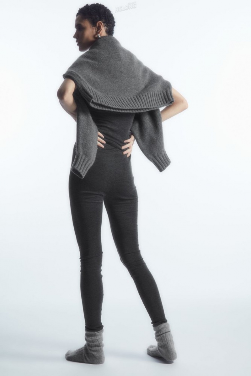 Dark Gray Melange COS Merino Wool Leggings | VA80-V5CR