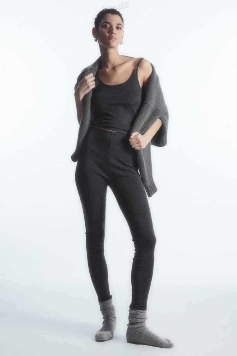 Dark Gray Melange COS Merino Wool Leggings | VA80-V5CR