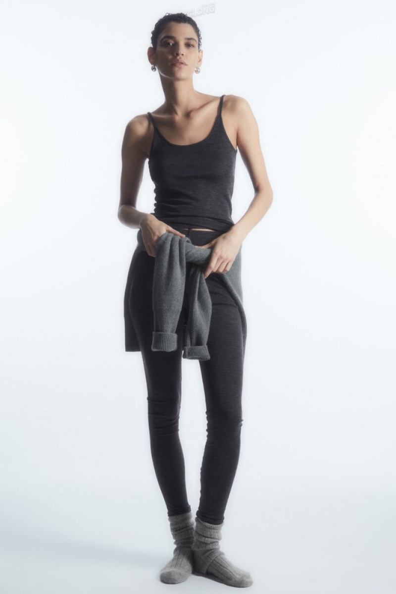 Dark Gray Melange COS Scoop-Neck Merino Wool Tank Top | AV88-F8DK