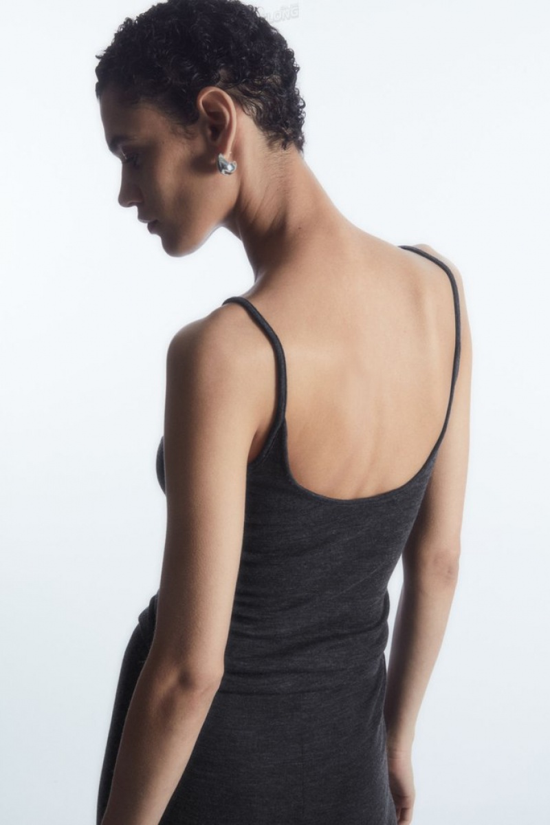 Dark Gray Melange COS Scoop-Neck Merino Wool Tank Top | AV88-F8DK