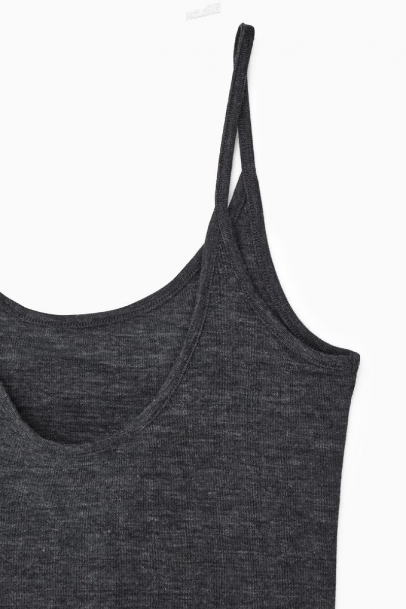 Dark Gray Melange COS Scoop-Neck Merino Wool Tank Top | AV88-F8DK