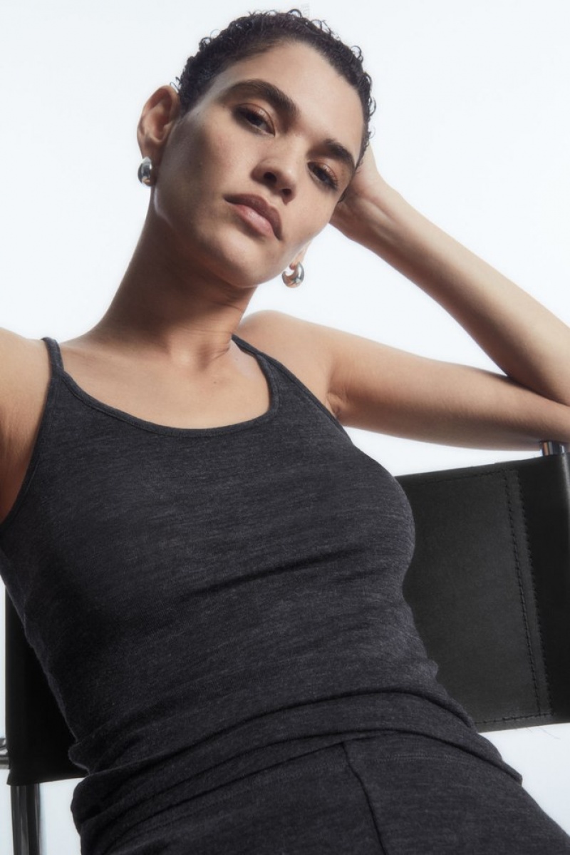 Dark Gray Melange COS Scoop-Neck Merino Wool Tank Top | AV88-F8DK