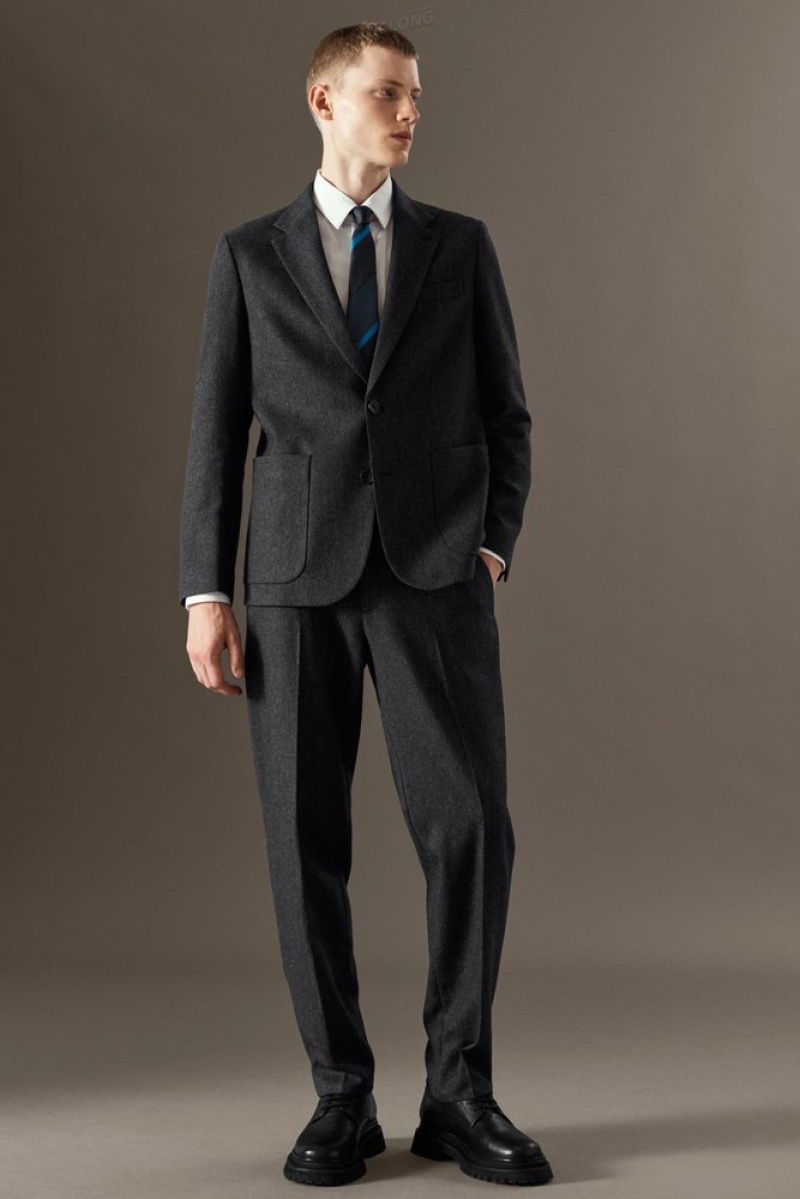 Dark Gray / Herringbone COS Herringbone Wool Pants - Straight | IM73-A7VC