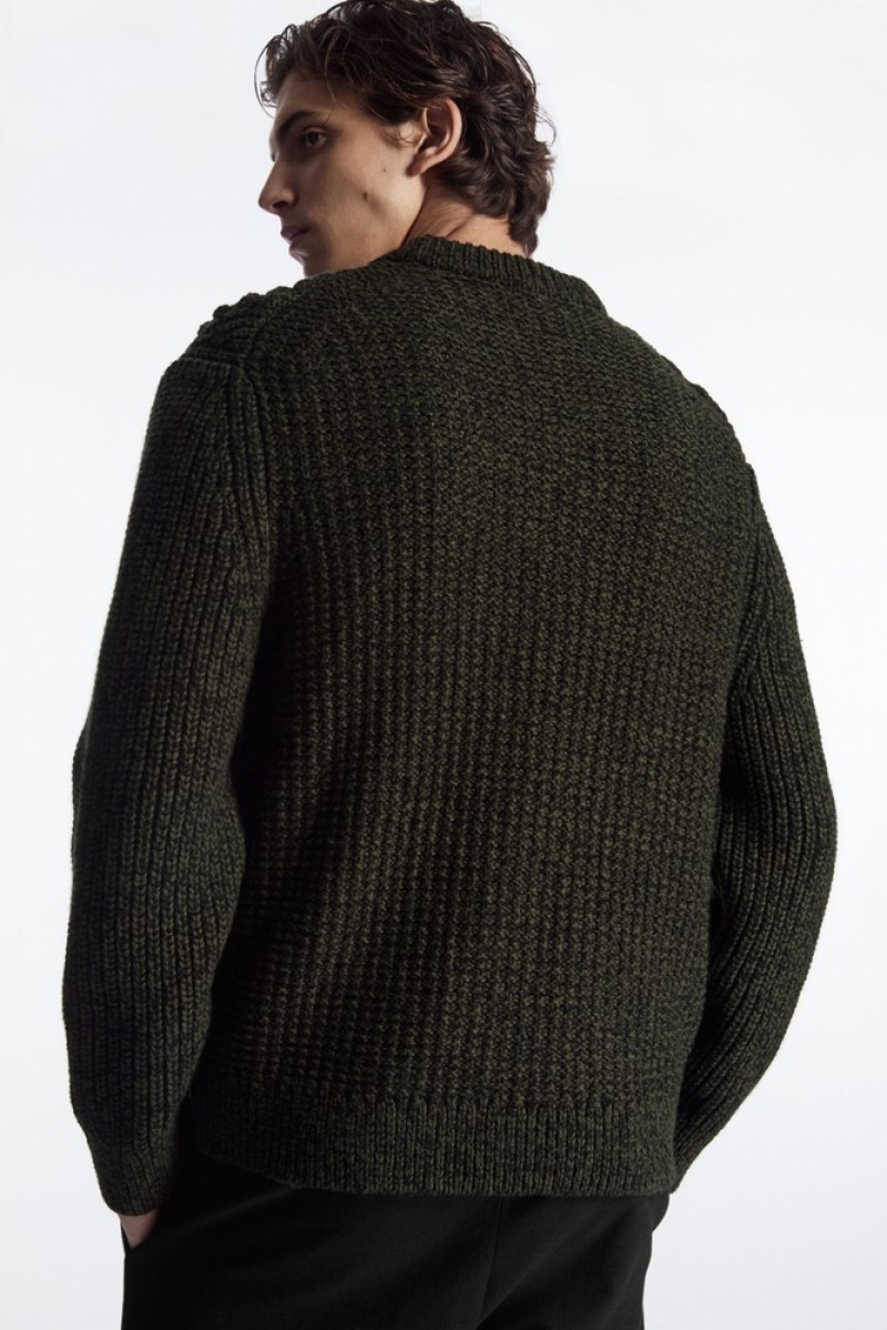 Dark Green COS Cable-Knit Wool Jumper | XZ56-L2KB