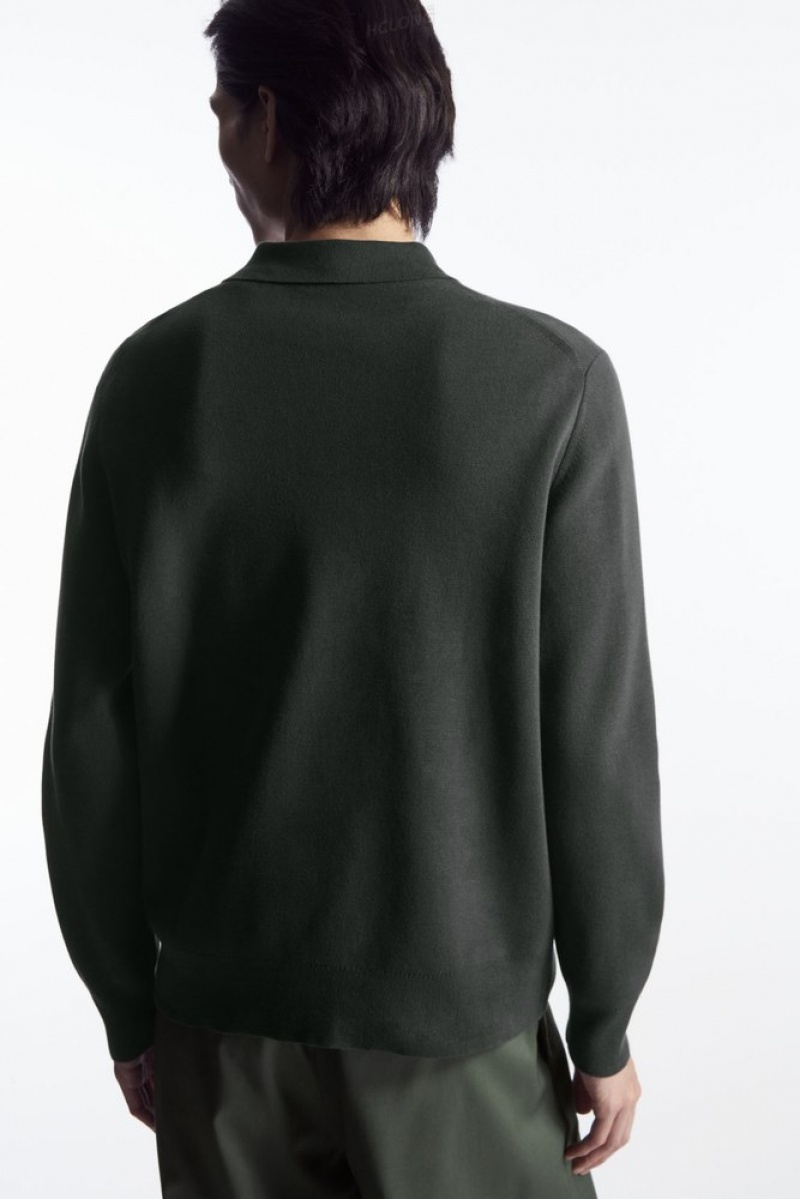 Dark Green COS Minimal Knitted Polo Shirt | HM18-I5KV