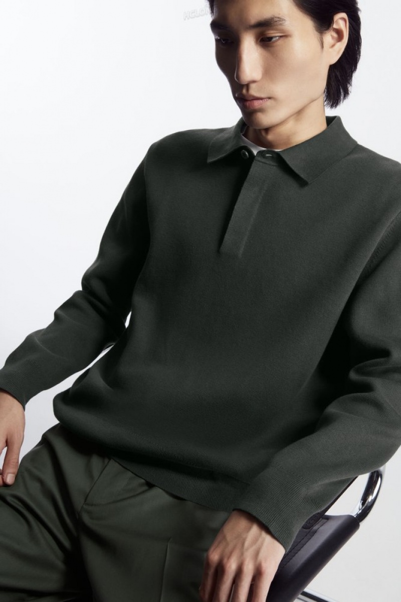 Dark Green COS Minimal Knitted Polo Shirt | HM18-I5KV