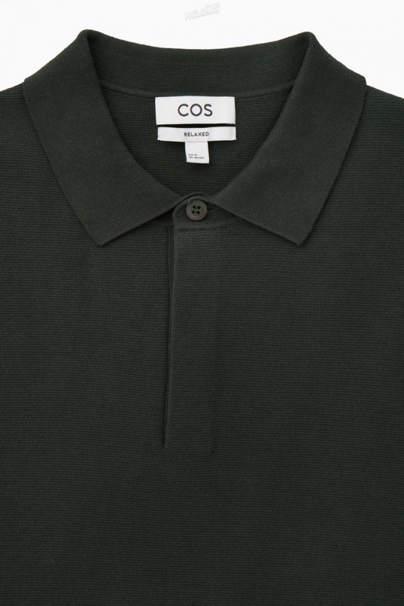 Dark Green COS Minimal Knitted Polo Shirt | HM18-I5KV