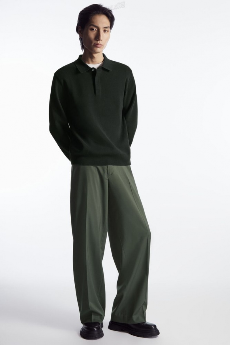 Dark Green COS Straight-Leg Relaxed Wool Pants | KB96-L8WK