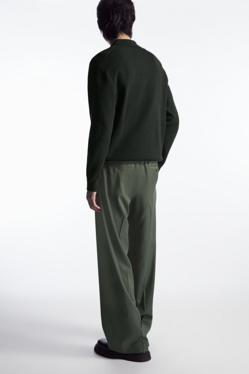 Dark Green COS Straight-Leg Relaxed Wool Pants | KB96-L8WK