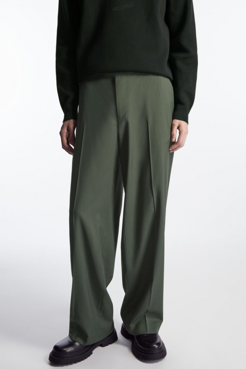 Dark Green COS Straight-Leg Relaxed Wool Pants | KB96-L8WK