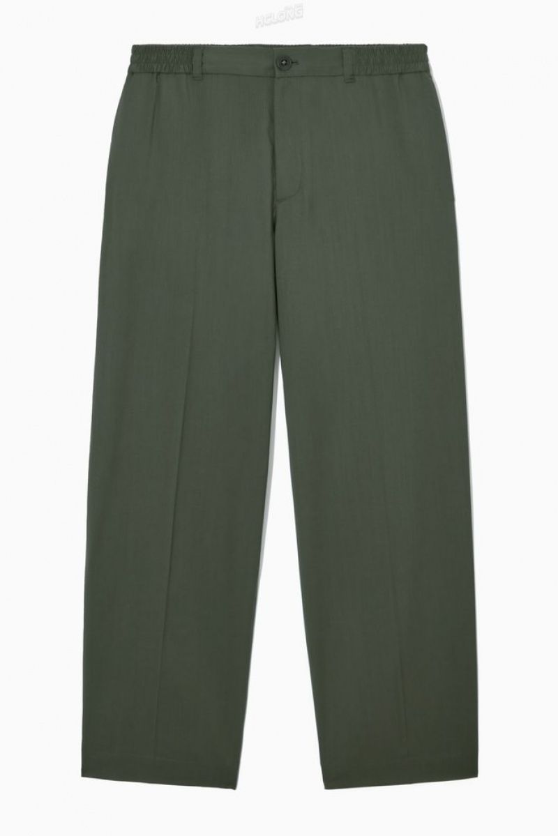 Dark Green COS Straight-Leg Relaxed Wool Pants | KB96-L8WK