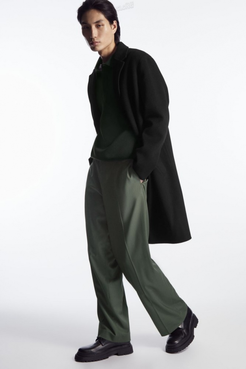 Dark Green COS Straight-Leg Relaxed Wool Pants | KB96-L8WK