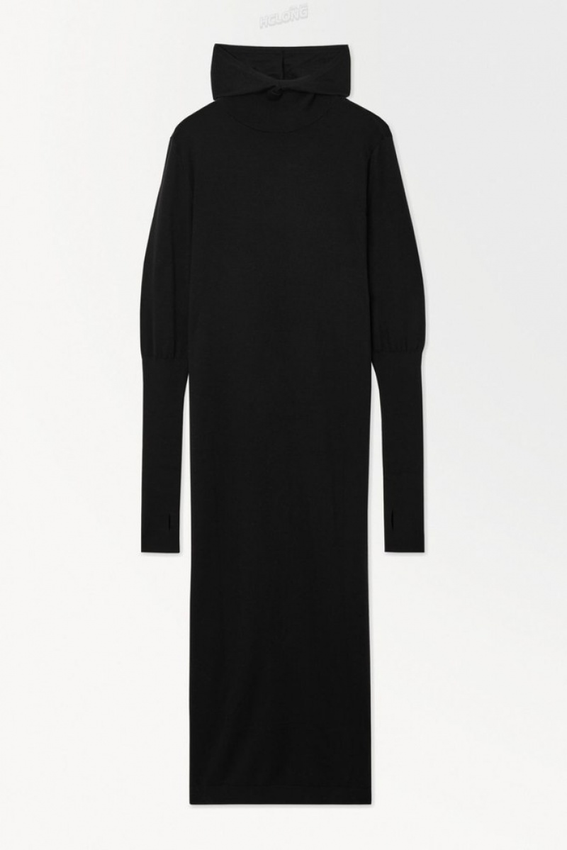 Dark Green COS The Hooded Wool Dress | CB60-M6ER