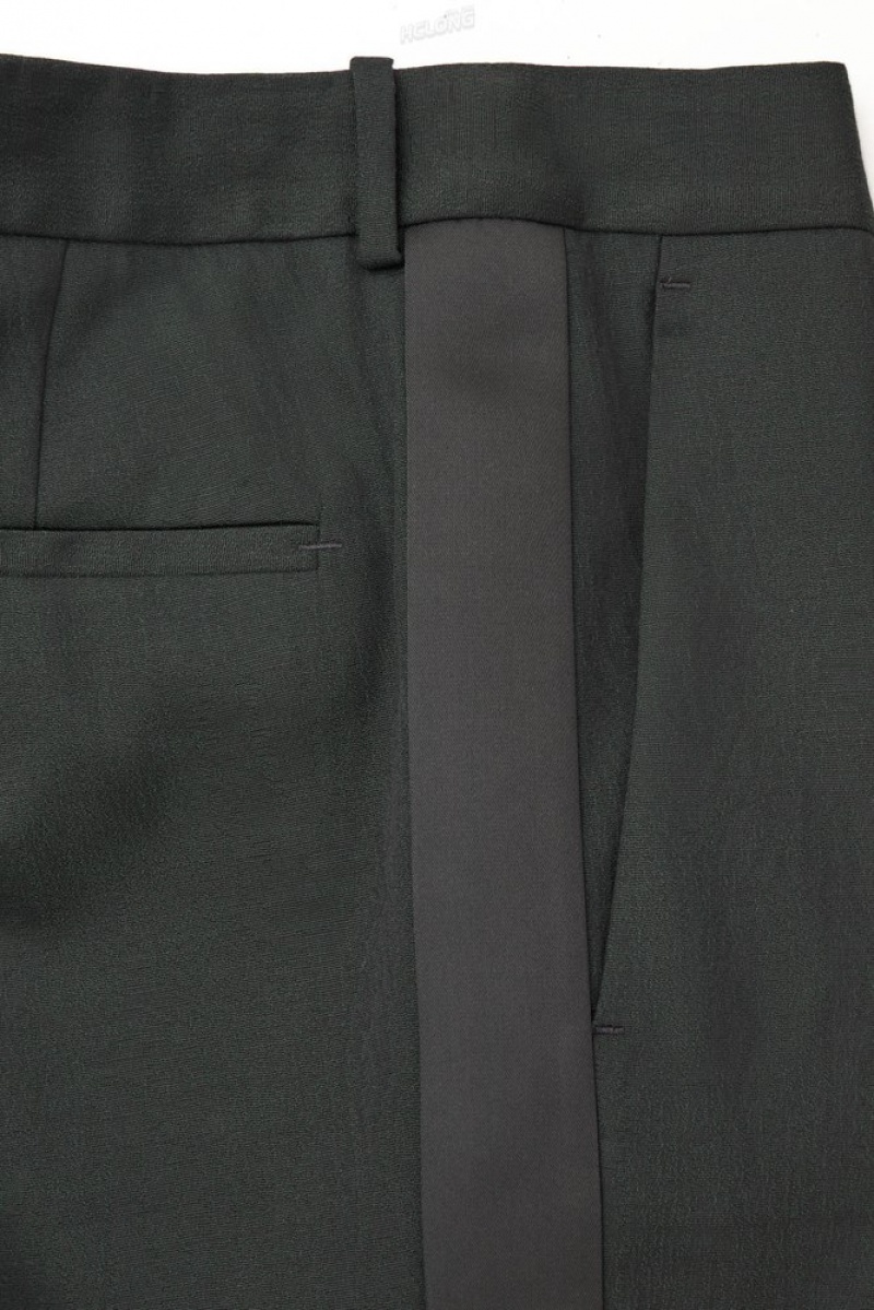 Dark Green COS The Wool Tuxedo Trousers | IW41-W7MQ