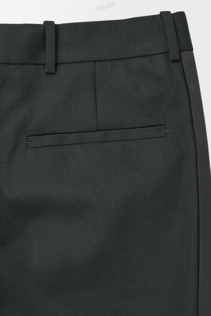 Dark Green COS The Wool Tuxedo Trousers | IW41-W7MQ