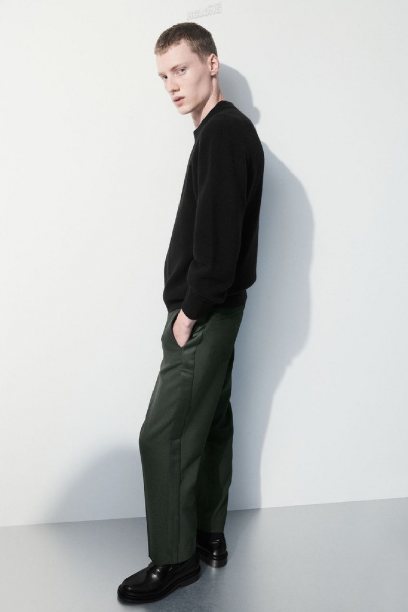 Dark Green COS The Wool Tuxedo Trousers | IW41-W7MQ