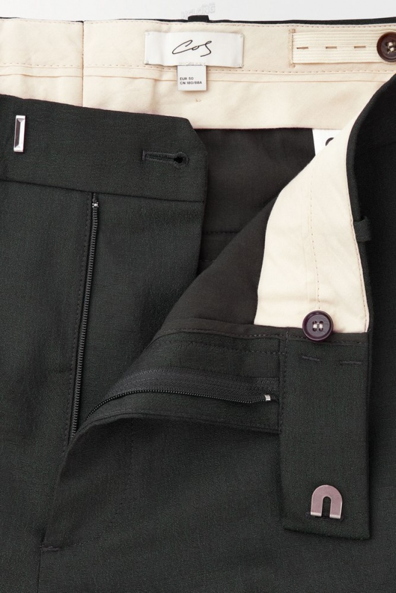 Dark Green COS The Wool Tuxedo Trousers | IW41-W7MQ