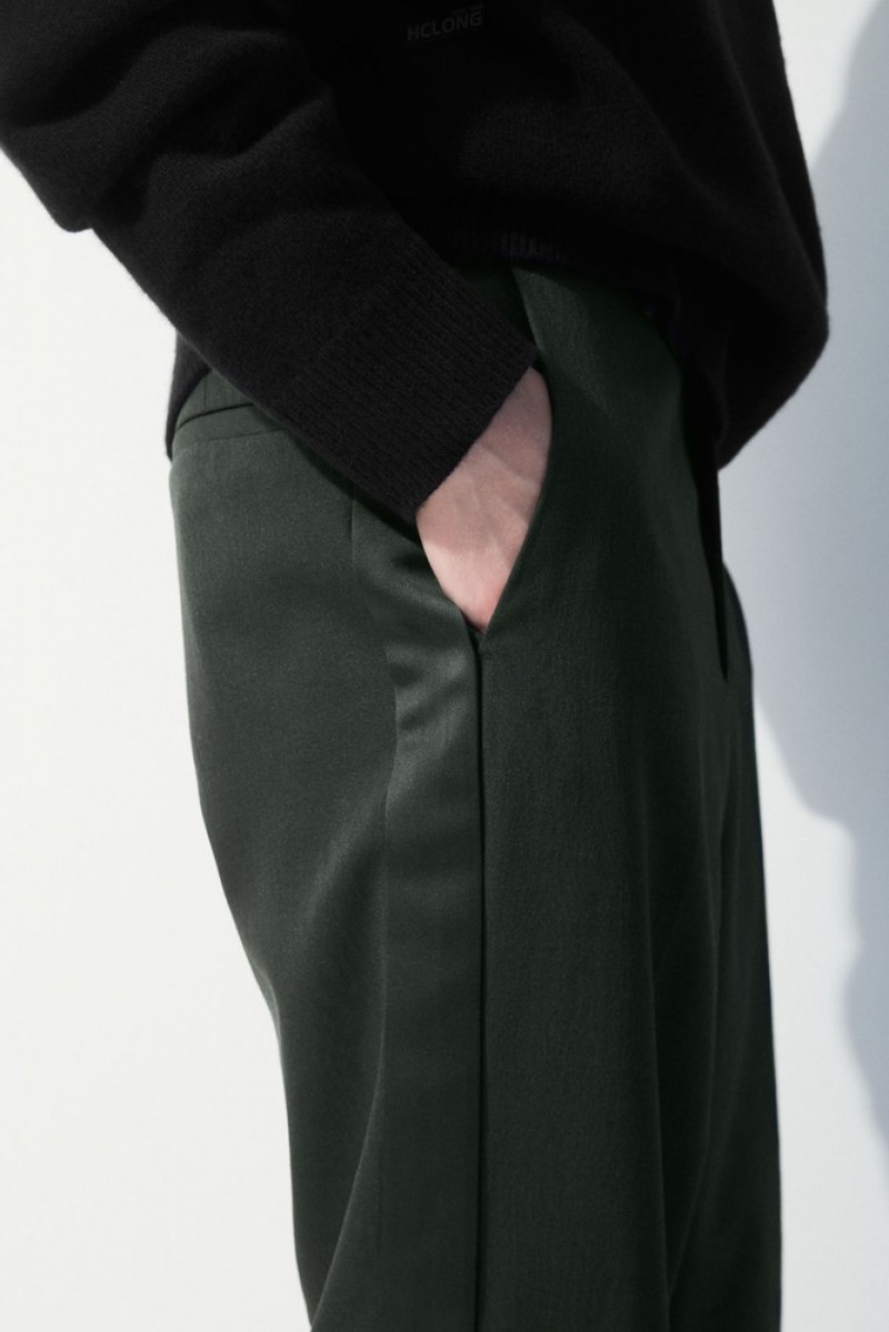 Dark Green COS The Wool Tuxedo Trousers | IW41-W7MQ