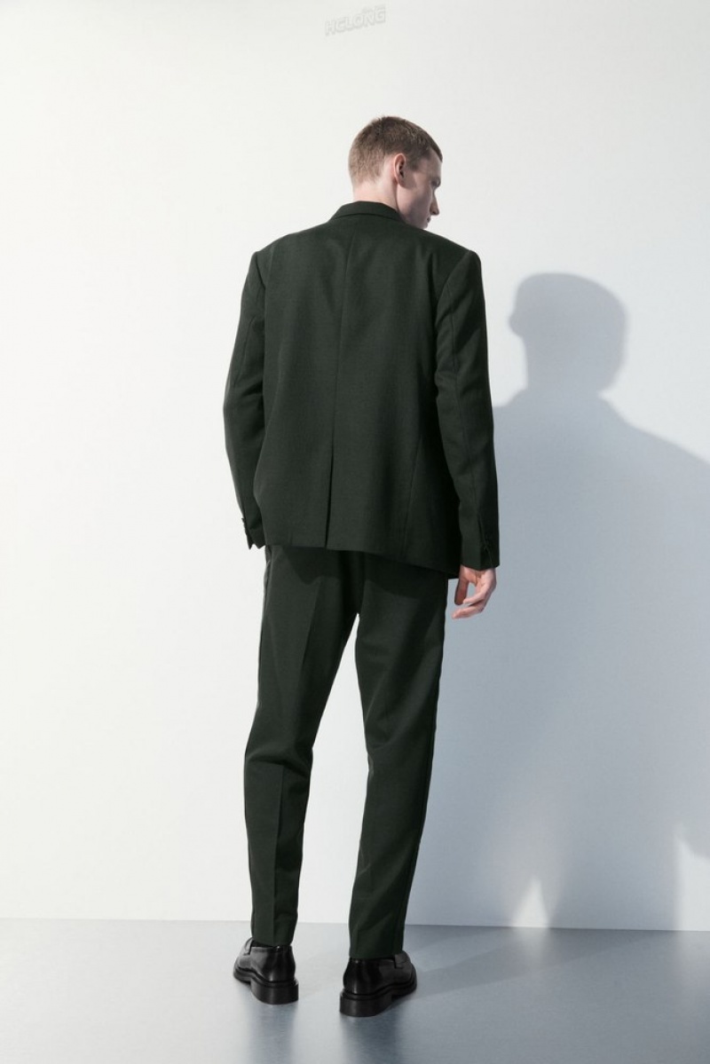 Dark Green COS The Wool Tuxedo Trousers | IW41-W7MQ