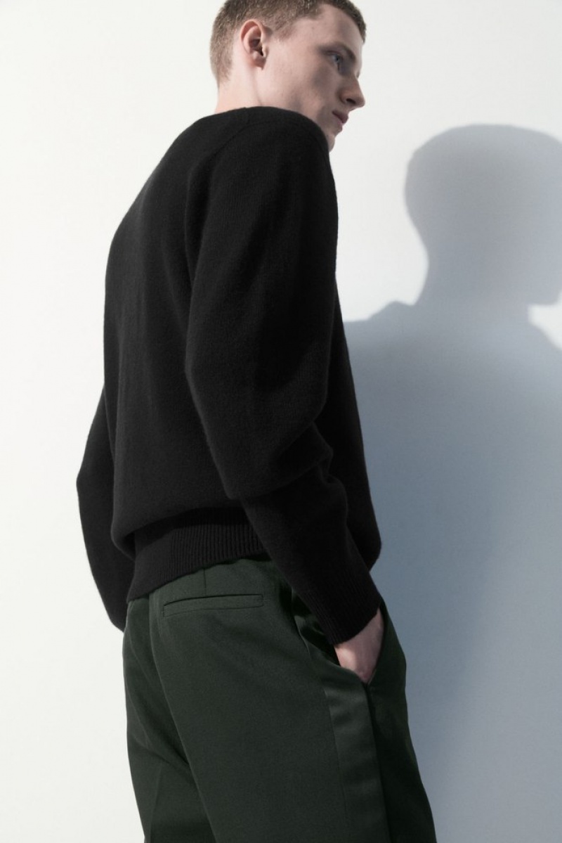 Dark Green COS The Wool Tuxedo Trousers | IW41-W7MQ