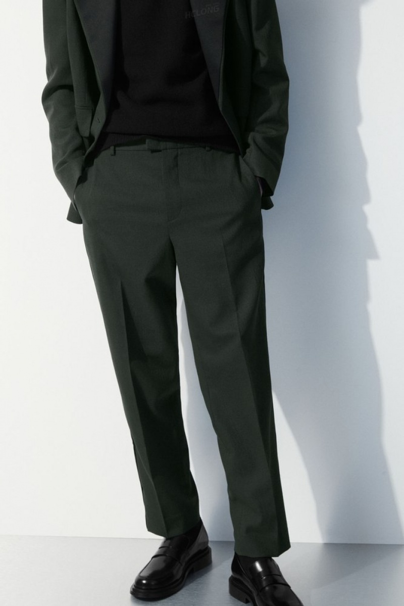 Dark Green COS The Wool Tuxedo Trousers | IW41-W7MQ