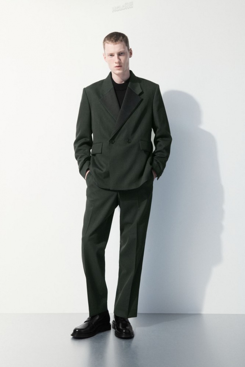 Dark Green COS The Wool Tuxedo Trousers | IW41-W7MQ