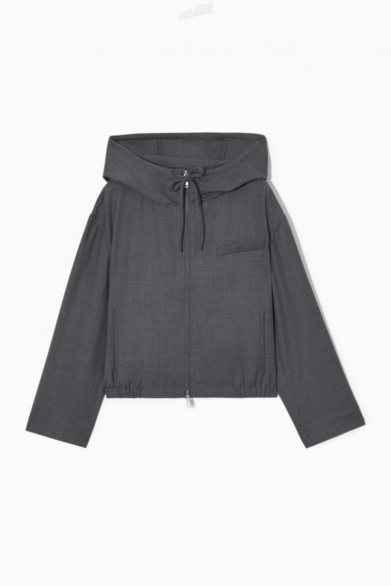 Dark Grey COS Tailored Wool Hooded Jacket | TQ18-W1GA