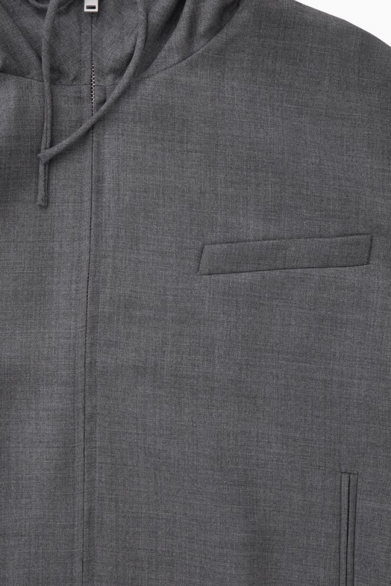 Dark Grey COS Tailored Wool Hooded Jacket | TQ18-W1GA