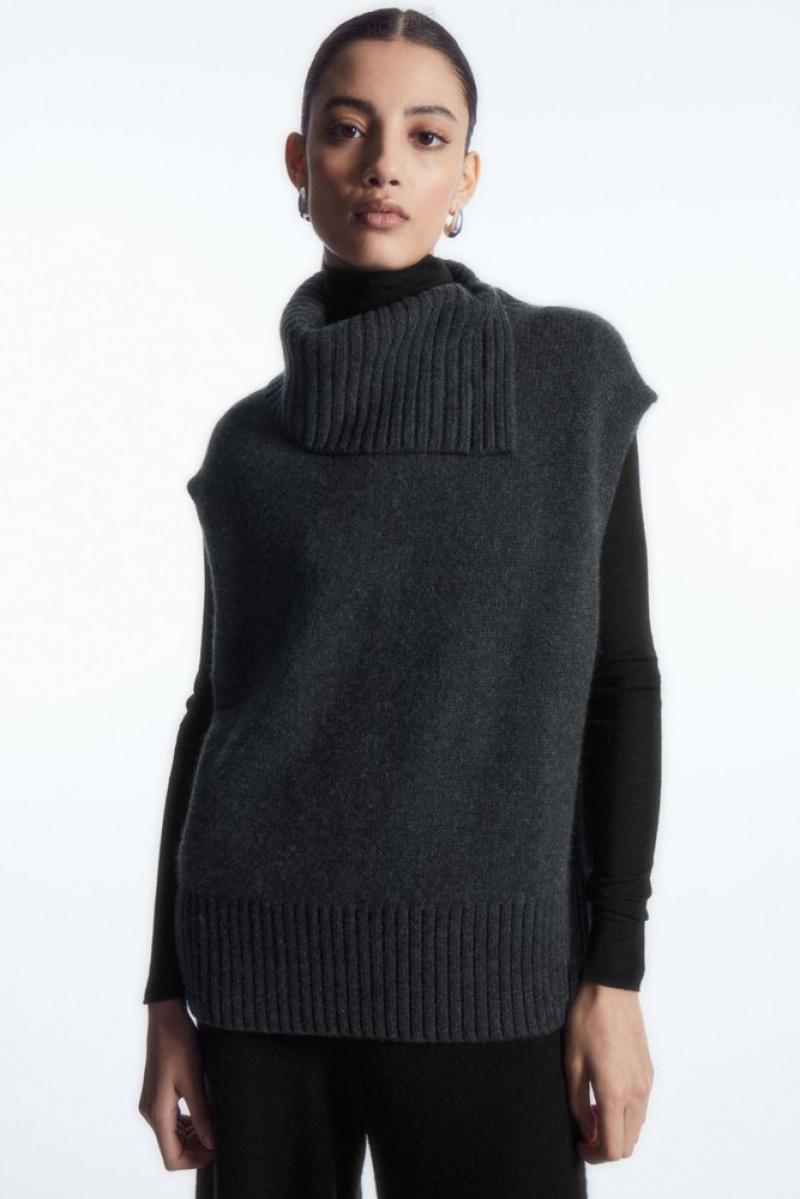 Dark Grey MéLange COS High-Neck Pure Cashmere Vest | SY70-Y5HB