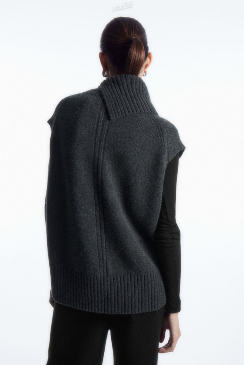 Dark Grey MéLange COS High-Neck Pure Cashmere Vest | SY70-Y5HB