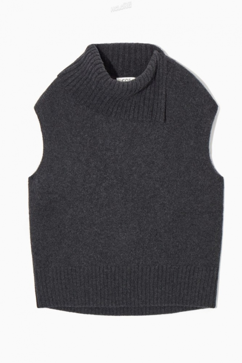 Dark Grey MéLange COS High-Neck Pure Cashmere Vest | SY70-Y5HB