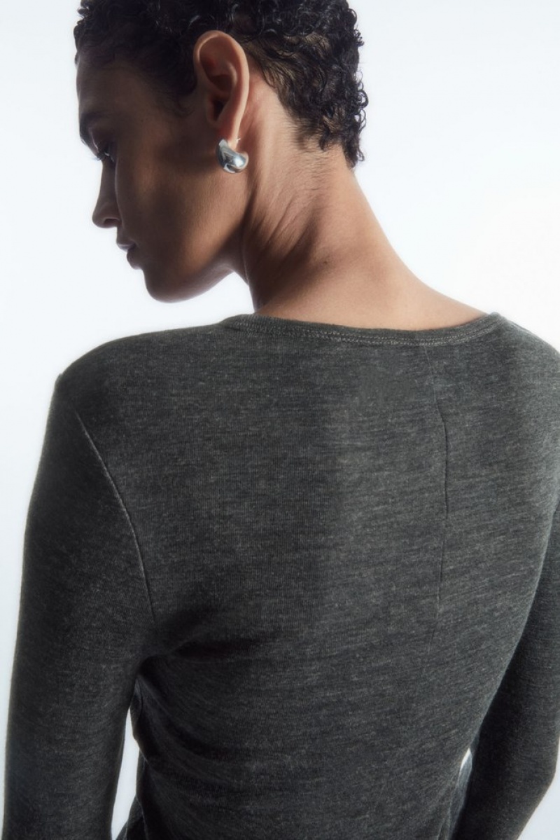 Dark Grey MéLange COS Scoop-Neck Merino Wool Long-Sleeved Top | FD31-P1ES