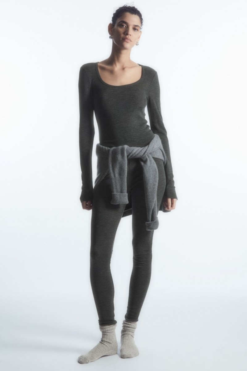 Dark Grey MéLange COS Scoop-Neck Merino Wool Long-Sleeved Top | FD31-P1ES