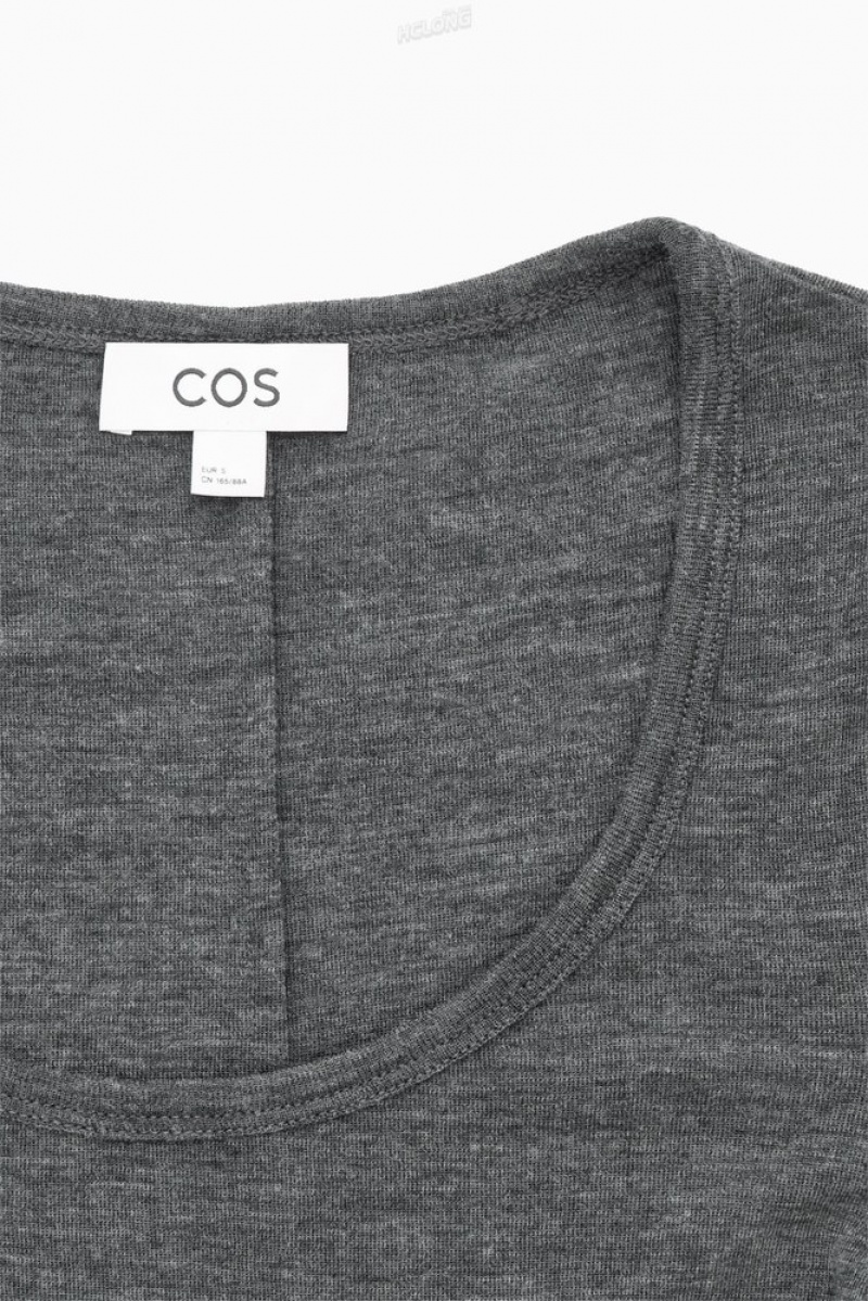 Dark Grey MéLange COS Scoop-Neck Merino Wool Long-Sleeved Top | FD31-P1ES