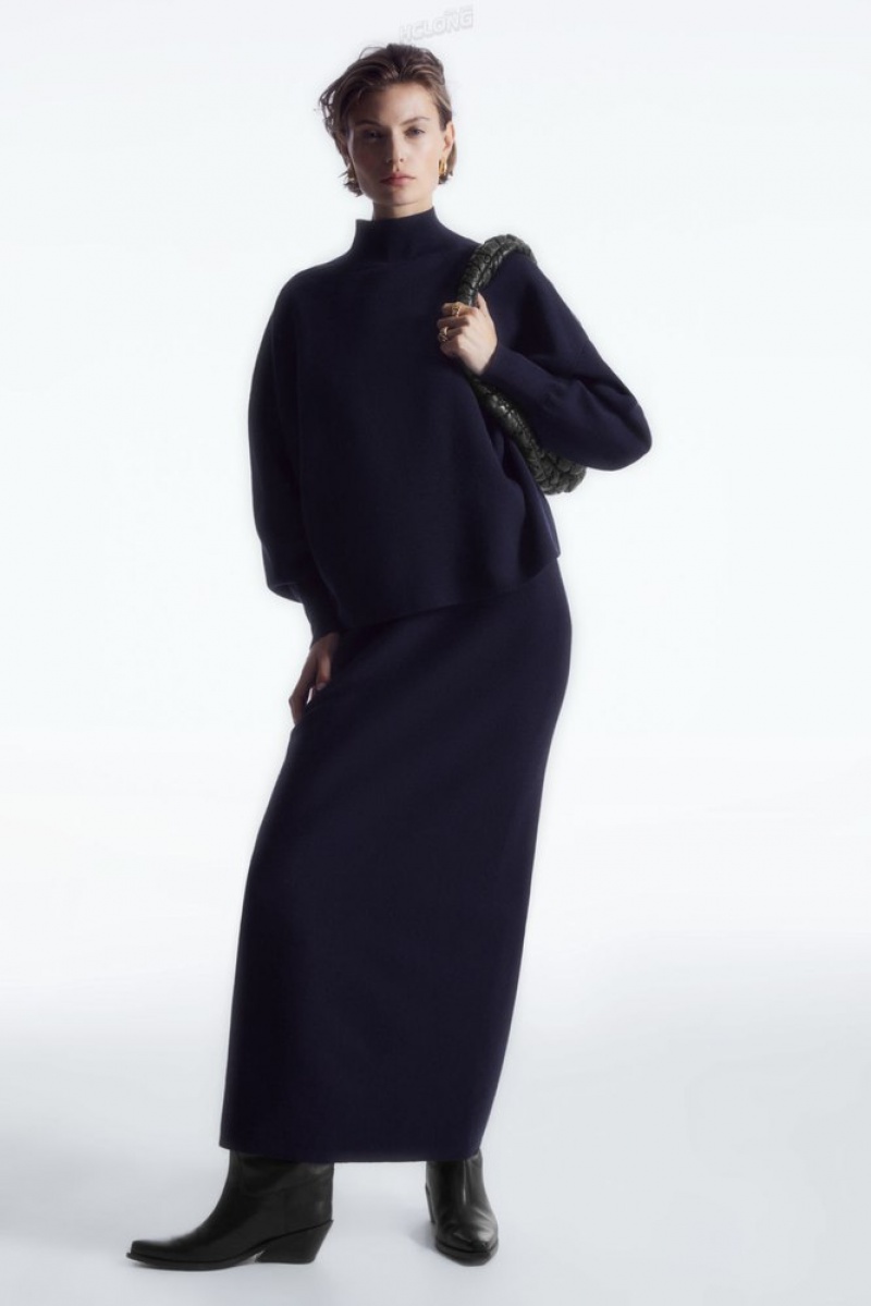 Dark Navy COS Double-Faced Wool Turtleneck Sweater | CY87-C7AG