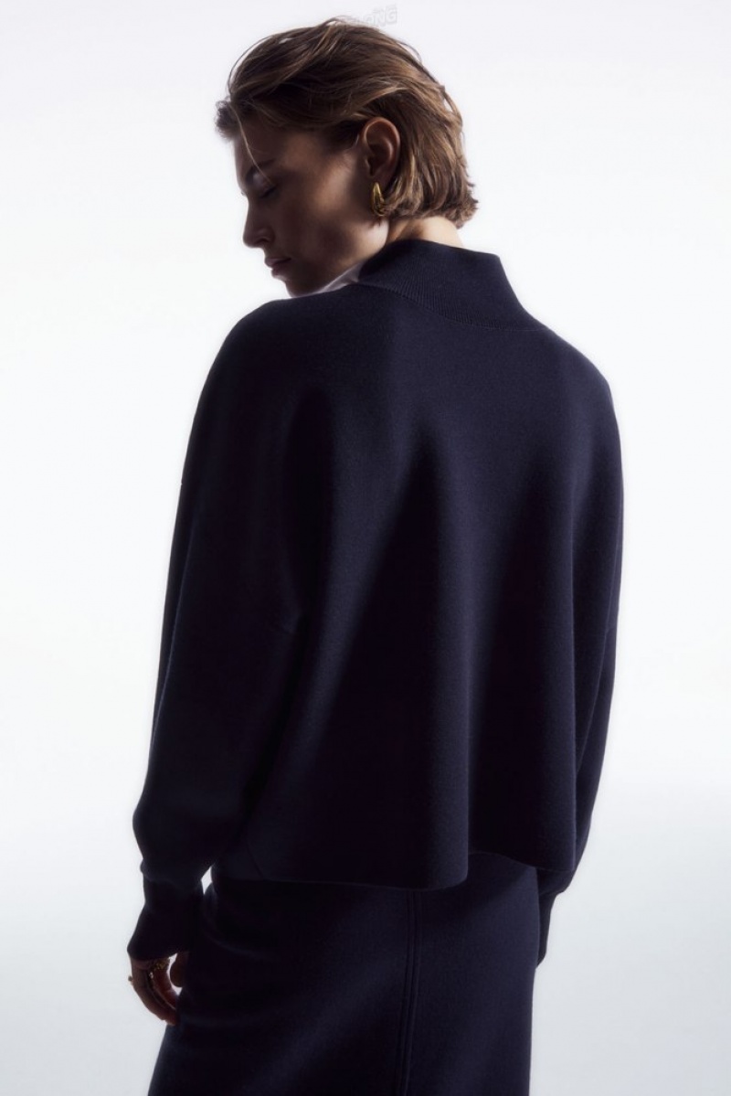 Dark Navy COS Double-Faced Wool Turtleneck Sweater | CY87-C7AG