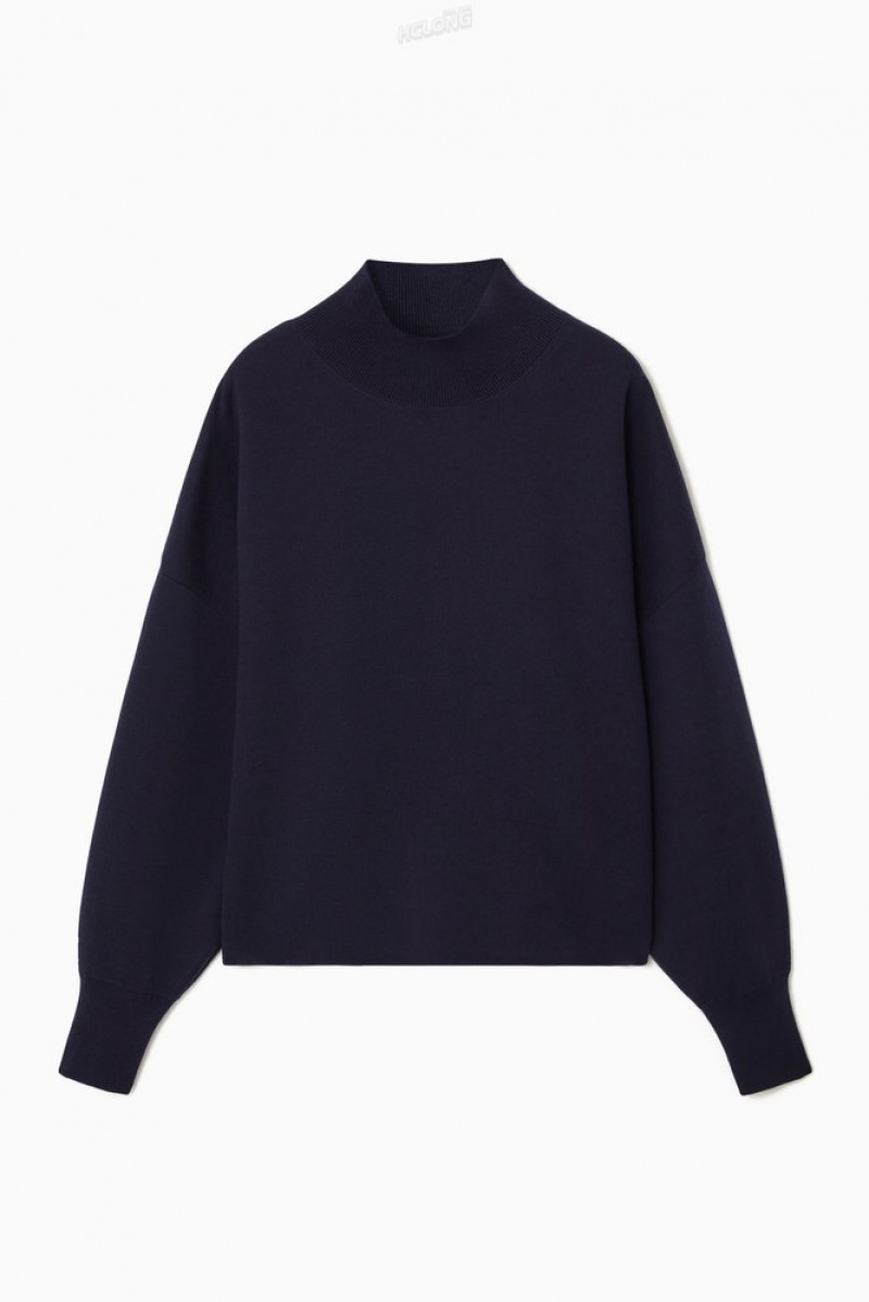 Dark Navy COS Double-Faced Wool Turtleneck Sweater | CY87-C7AG