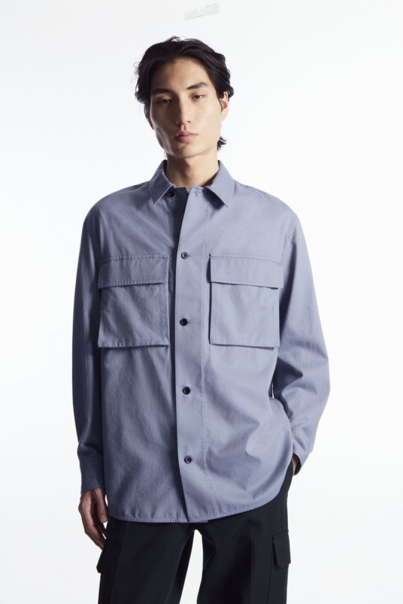 Dark Navy COS Oversized Utility Shirt | QV67-A0AC