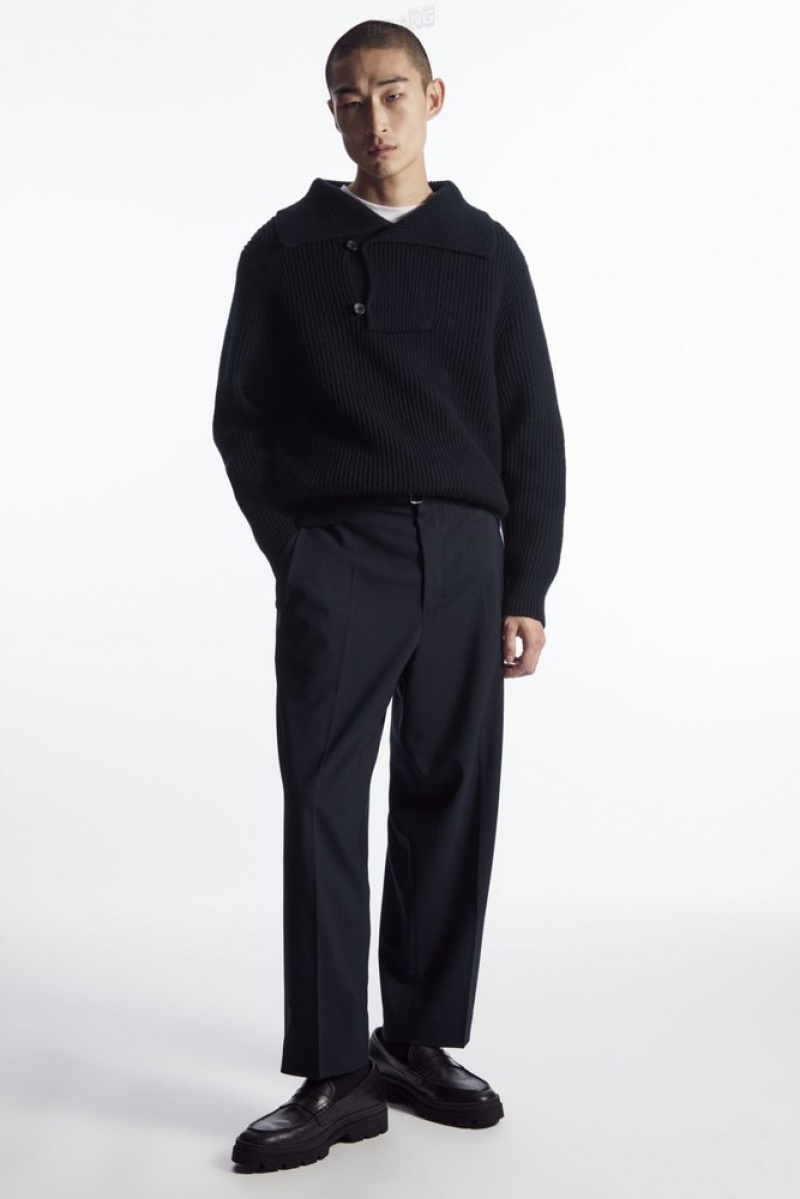 Dark Navy COS Sailor-Collar Wool Sweater | NF71-C9FB