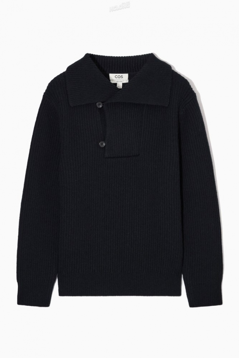 Dark Navy COS Sailor-Collar Wool Sweater | NF71-C9FB