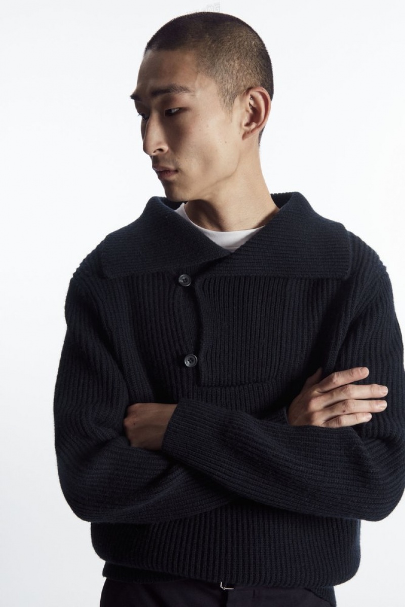 Dark Navy COS Sailor-Collar Wool Sweater | NF71-C9FB