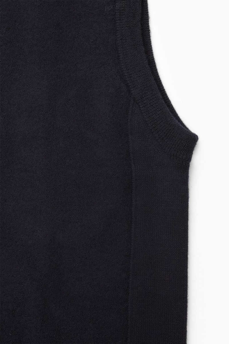 Dark Navy COS V-Neck Boiled-Wool Vest | EN99-F9FG