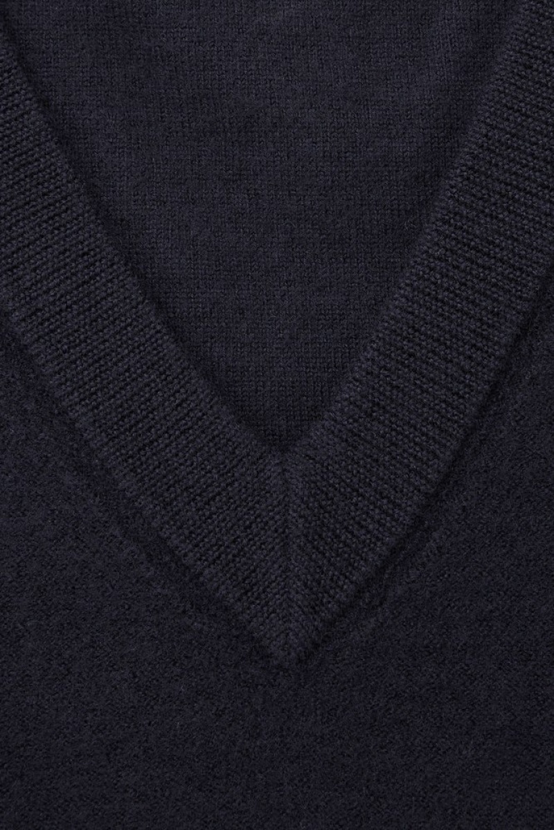 Dark Navy COS V-Neck Boiled-Wool Vest | EN99-F9FG