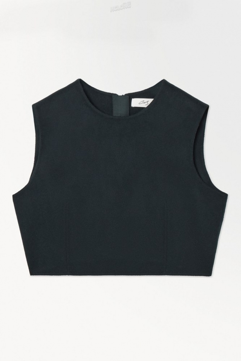 Dark Teal COS The Leather-Tasseled Wool Top | OV33-J4QQ