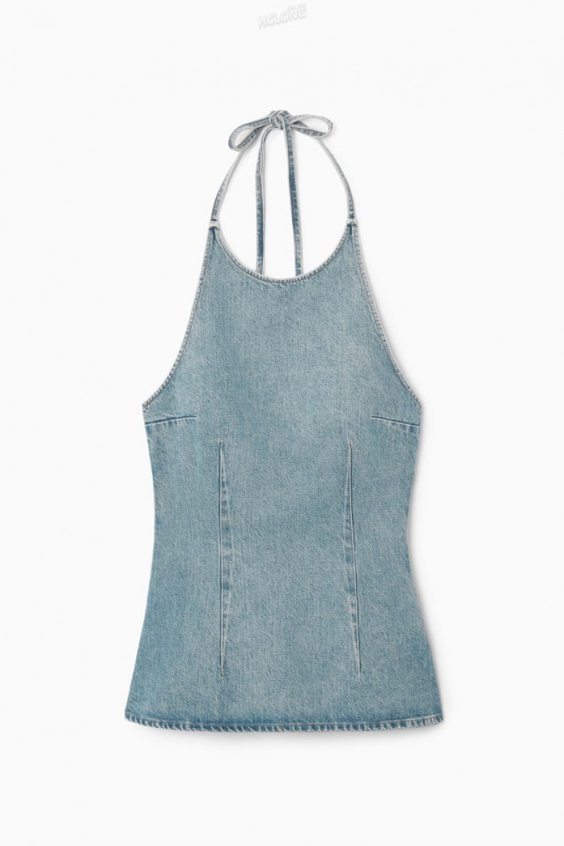 Dusty Blue COS Denim Halterneck Top | KF35-D3BH