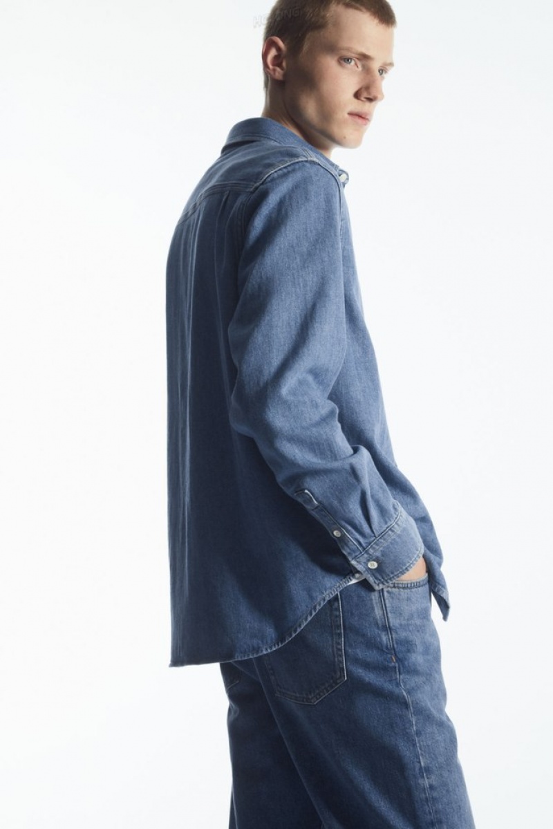 Ecru COS Cotton And Linen-Blend Denim Shirt | GS54-N7RO