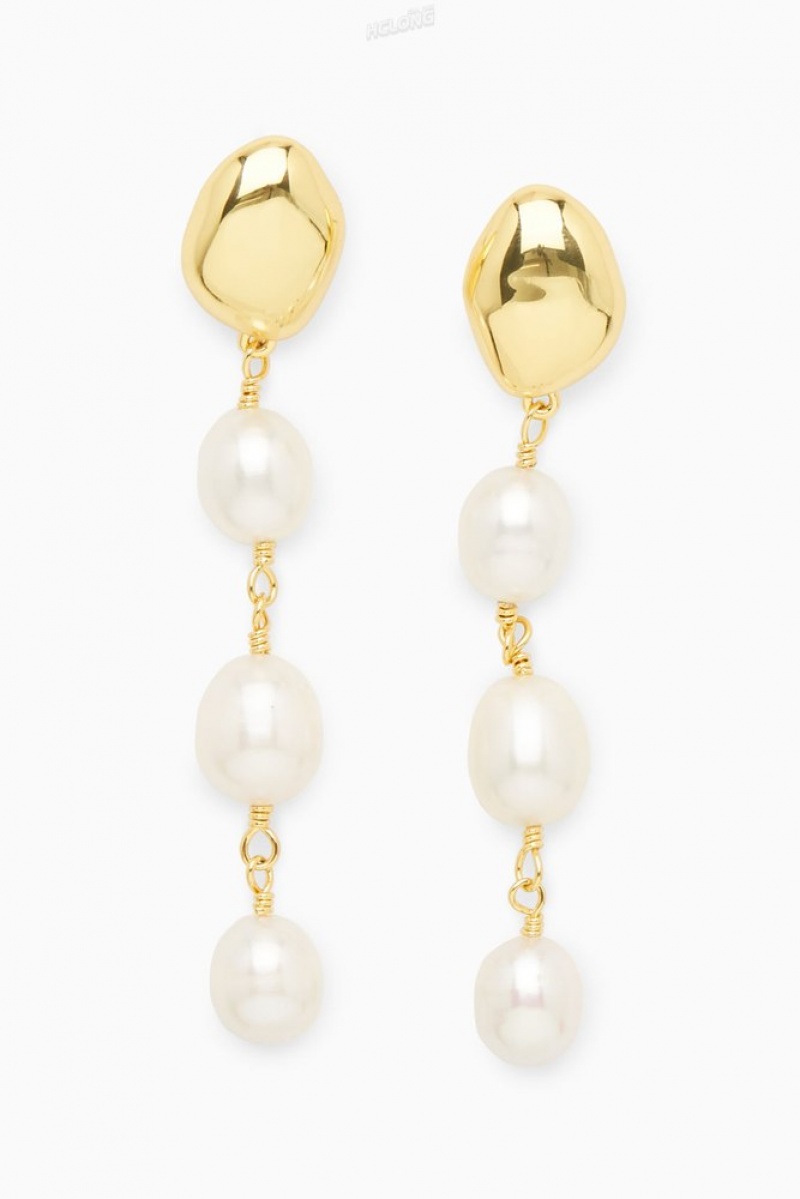 Gold COS Freshwater Pearl Dangly Earrings | SK61-L8WT